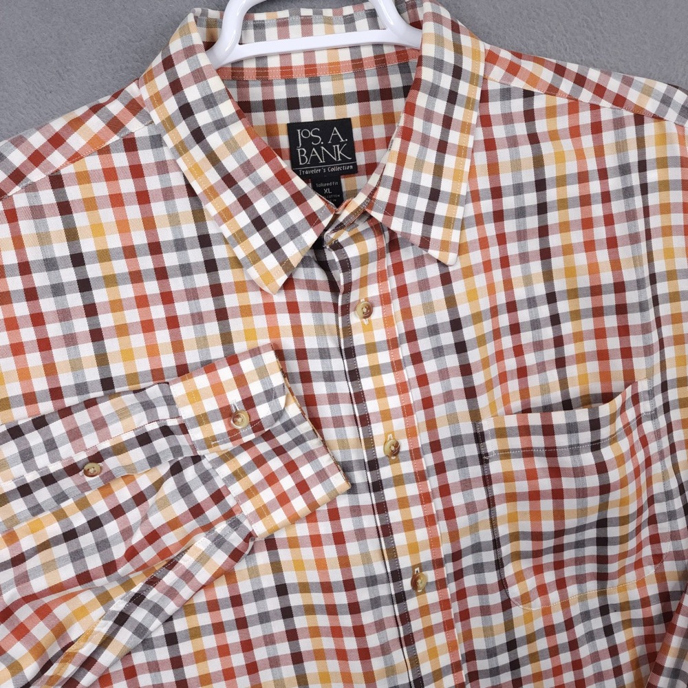 Jos A Bank Travelers Collection Tailored Fit XL Mens Button Down Shirt Plaid XL